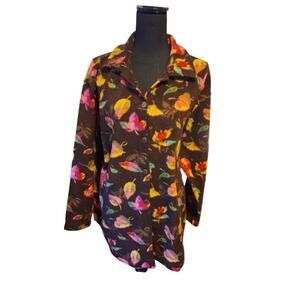 Lavon Vintage Fleeced Fall Sweater Jacket – Leaf Print, Size L